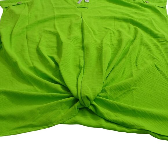 Cato Lime Neon Green Twist Front V-neck Top Womens Size L Polyester Short Sleeve - Picture 3 of 10